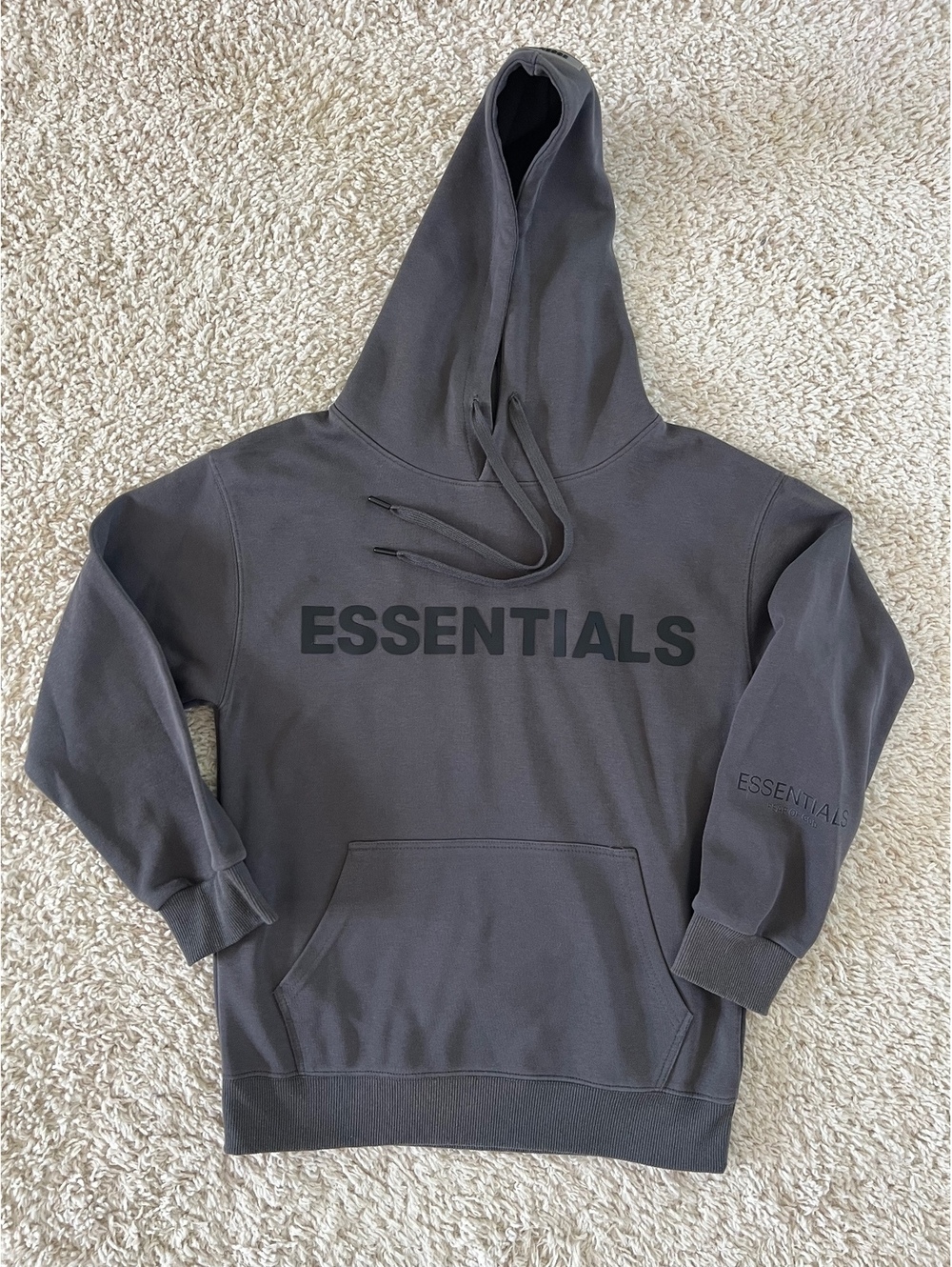 Fear of God Essentials Hoodie Gray Pullover Chest Sleeve Logo Streetwear